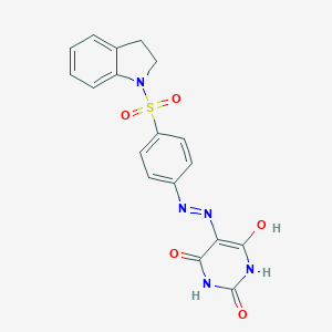 molecular formula C18H15N5O5S B465598 5-{2-[4-(2,3-dihydro-1H-indol-1-ylsulfonyl)phenyl]hydrazinylidene}pyrimidine-2,4,6(1H,3H,5H)-trione 