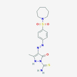 molecular formula C17H22N6O3S2 B465605 (4E)-4-[[4-(azepan-1-ylsulfonyl)phenyl]hydrazinylidene]-3-methyl-5-oxopyrazole-1-carbothioamide 