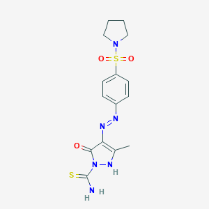 molecular formula C15H18N6O3S2 B465608 3-methyl-5-oxo-4-{[4-(1-pyrrolidinylsulfonyl)phenyl]hydrazono}-4,5-dihydro-1H-pyrazole-1-carbothioamide 