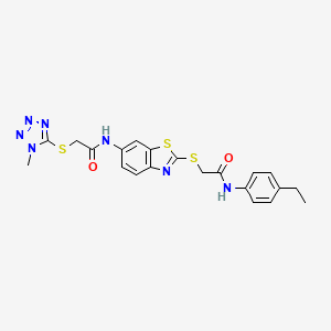 molecular formula C21H21N7O2S3 B4656085 N-[2-({2-[(4-ethylphenyl)amino]-2-oxoethyl}thio)-1,3-benzothiazol-6-yl]-2-[(1-methyl-1H-tetrazol-5-yl)thio]acetamide 