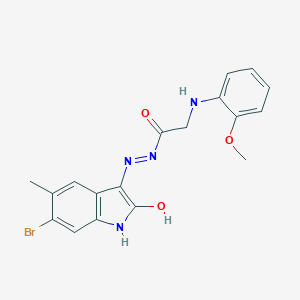 molecular formula C18H17BrN4O3 B465609 N'-(6-bromo-5-methyl-2-oxo-1,2-dihydro-3H-indol-3-ylidene)-2-(2-methoxyanilino)acetohydrazide 