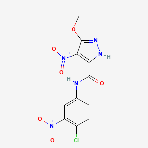 molecular formula C11H8ClN5O6 B4656134 N-(4-chloro-3-nitrophenyl)-3-methoxy-4-nitro-1H-pyrazole-5-carboxamide 