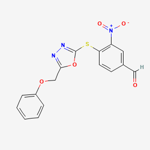 molecular formula C16H11N3O5S B4656149 3-nitro-4-{[5-(phenoxymethyl)-1,3,4-oxadiazol-2-yl]thio}benzaldehyde 