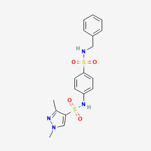 molecular formula C18H20N4O4S2 B4656282 N-{4-[(benzylamino)sulfonyl]phenyl}-1,3-dimethyl-1H-pyrazole-4-sulfonamide 