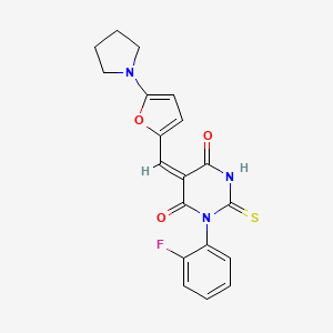molecular formula C19H16FN3O3S B4656286 1-(2-fluorophenyl)-5-{[5-(1-pyrrolidinyl)-2-furyl]methylene}-2-thioxodihydro-4,6(1H,5H)-pyrimidinedione 