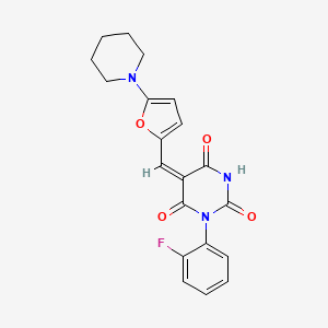 molecular formula C20H18FN3O4 B4656294 1-(2-fluorophenyl)-5-{[5-(1-piperidinyl)-2-furyl]methylene}-2,4,6(1H,3H,5H)-pyrimidinetrione 