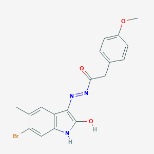molecular formula C18H16BrN3O3 B465647 N'-(6-bromo-5-methyl-2-oxo-1,2-dihydro-3H-indol-3-ylidene)-2-(4-methoxyphenyl)acetohydrazide 