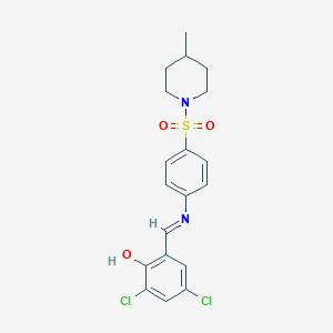 molecular formula C19H20Cl2N2O3S B465653 2,4-Dichloro-6-[({4-[(4-methyl-1-piperidinyl)sulfonyl]phenyl}imino)methyl]phenol 