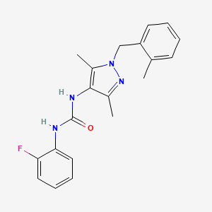 molecular formula C20H21FN4O B4656603 N-[3,5-dimethyl-1-(2-methylbenzyl)-1H-pyrazol-4-yl]-N'-(2-fluorophenyl)urea 