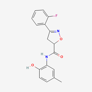 molecular formula C17H15FN2O3 B4656692 3-(2-fluorophenyl)-N-(2-hydroxy-5-methylphenyl)-4,5-dihydro-5-isoxazolecarboxamide 