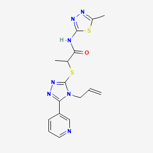 molecular formula C16H17N7OS2 B4656765 2-{[4-allyl-5-(3-pyridinyl)-4H-1,2,4-triazol-3-yl]thio}-N-(5-methyl-1,3,4-thiadiazol-2-yl)propanamide 