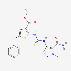 molecular formula C21H23N5O3S2 B4656779 ethyl 2-[({[5-(aminocarbonyl)-1-ethyl-1H-pyrazol-4-yl]amino}carbonothioyl)amino]-5-benzyl-3-thiophenecarboxylate 