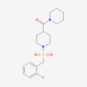 molecular formula C18H25FN2O3S B4656780 1-[(2-fluorobenzyl)sulfonyl]-4-(1-piperidinylcarbonyl)piperidine 