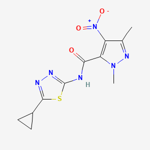 molecular formula C11H12N6O3S B4656803 N-(5-cyclopropyl-1,3,4-thiadiazol-2-yl)-1,3-dimethyl-4-nitro-1H-pyrazole-5-carboxamide 
