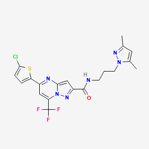 molecular formula C20H18ClF3N6OS B4657045 5-(5-chloro-2-thienyl)-N-[3-(3,5-dimethyl-1H-pyrazol-1-yl)propyl]-7-(trifluoromethyl)pyrazolo[1,5-a]pyrimidine-2-carboxamide 