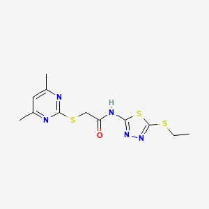 molecular formula C12H15N5OS3 B4657090 2-[(4,6-dimethyl-2-pyrimidinyl)thio]-N-[5-(ethylthio)-1,3,4-thiadiazol-2-yl]acetamide 