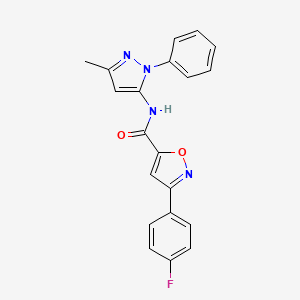 molecular formula C20H15FN4O2 B4657122 3-(4-fluorophenyl)-N-(3-methyl-1-phenyl-1H-pyrazol-5-yl)-5-isoxazolecarboxamide 