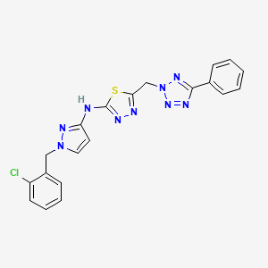 molecular formula C20H16ClN9S B4657161 N-[1-(2-chlorobenzyl)-1H-pyrazol-3-yl]-5-[(5-phenyl-2H-tetrazol-2-yl)methyl]-1,3,4-thiadiazol-2-amine 