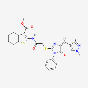 molecular formula C27H27N5O4S2 B4657172 methyl 2-{[({4-[(1,3-dimethyl-1H-pyrazol-4-yl)methylene]-5-oxo-1-phenyl-4,5-dihydro-1H-imidazol-2-yl}thio)acetyl]amino}-4,5,6,7-tetrahydro-1-benzothiophene-3-carboxylate 