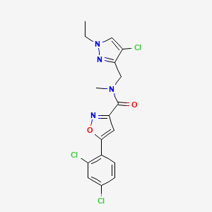 molecular formula C17H15Cl3N4O2 B4657262 N-[(4-chloro-1-ethyl-1H-pyrazol-3-yl)methyl]-5-(2,4-dichlorophenyl)-N-methyl-3-isoxazolecarboxamide 