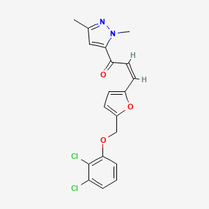 molecular formula C19H16Cl2N2O3 B4657305 3-{5-[(2,3-dichlorophenoxy)methyl]-2-furyl}-1-(1,3-dimethyl-1H-pyrazol-5-yl)-2-propen-1-one 