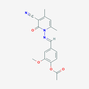(E)-4-(((3-cyano-4,6-dimethyl-2-oxopyridin-1(2H)-yl)imino)methyl)-2-methoxyphenyl acetate