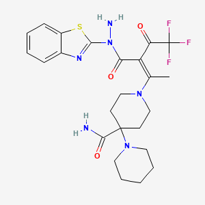 molecular formula C24H29F3N6O3S B4657511 1'-(2-{[1-(1,3-benzothiazol-2-yl)hydrazino]carbonyl}-4,4,4-trifluoro-1-methyl-3-oxo-1-buten-1-yl)-1,4'-bipiperidine-4'-carboxamide 
