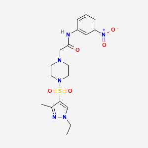 molecular formula C18H24N6O5S B4657543 2-{4-[(1-ethyl-3-methyl-1H-pyrazol-4-yl)sulfonyl]-1-piperazinyl}-N-(3-nitrophenyl)acetamide 