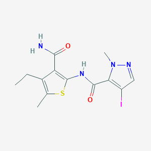 molecular formula C13H15IN4O2S B4657623 N-[3-(aminocarbonyl)-4-ethyl-5-methyl-2-thienyl]-4-iodo-1-methyl-1H-pyrazole-5-carboxamide 