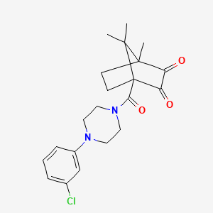 molecular formula C21H25ClN2O3 B4657769 1-{[4-(3-chlorophenyl)-1-piperazinyl]carbonyl}-4,7,7-trimethylbicyclo[2.2.1]heptane-2,3-dione 