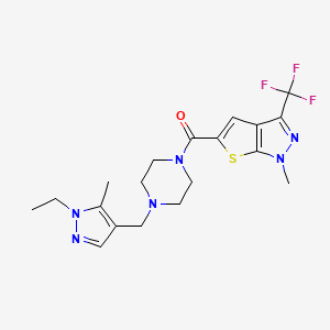 molecular formula C19H23F3N6OS B4658101 5-({4-[(1-ethyl-5-methyl-1H-pyrazol-4-yl)methyl]-1-piperazinyl}carbonyl)-1-methyl-3-(trifluoromethyl)-1H-thieno[2,3-c]pyrazole 