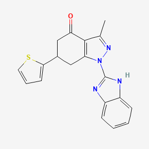 molecular formula C19H16N4OS B4658132 1-(1H-benzimidazol-2-yl)-3-methyl-6-(2-thienyl)-1,5,6,7-tetrahydro-4H-indazol-4-one 