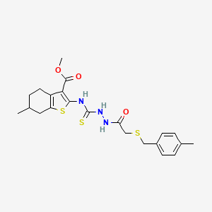 molecular formula C22H27N3O3S3 B4658266 methyl 6-methyl-2-{[(2-{[(4-methylbenzyl)thio]acetyl}hydrazino)carbonothioyl]amino}-4,5,6,7-tetrahydro-1-benzothiophene-3-carboxylate 