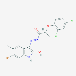 molecular formula C18H14BrCl2N3O3 B465827 N'-(6-bromo-5-methyl-2-oxo-1,2-dihydro-3H-indol-3-ylidene)-2-(2,4-dichlorophenoxy)propanohydrazide 