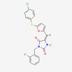 molecular formula C21H14ClFN2O3S B4658417 (5E)-5-({5-[(4-chlorophenyl)sulfanyl]furan-2-yl}methylidene)-3-(2-fluorobenzyl)imidazolidine-2,4-dione 