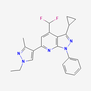 molecular formula C22H21F2N5 B4658653 3-cyclopropyl-4-(difluoromethyl)-6-(1-ethyl-3-methyl-1H-pyrazol-4-yl)-1-phenyl-1H-pyrazolo[3,4-b]pyridine 