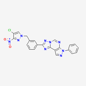 molecular formula C22H14ClN9O2 B4658788 2-{3-[(4-chloro-3-nitro-1H-pyrazol-1-yl)methyl]phenyl}-7-phenyl-7H-pyrazolo[4,3-e][1,2,4]triazolo[1,5-c]pyrimidine 