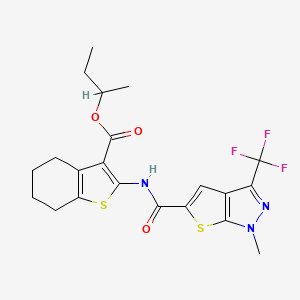 molecular formula C21H22F3N3O3S2 B4658848 sec-butyl 2-({[1-methyl-3-(trifluoromethyl)-1H-thieno[2,3-c]pyrazol-5-yl]carbonyl}amino)-4,5,6,7-tetrahydro-1-benzothiophene-3-carboxylate 