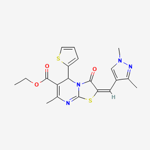 ETHYL 2-[(E)-1-(1,3-DIMETHYL-1H-PYRAZOL-4-YL)METHYLIDENE]-7-METHYL-3-OXO-5-(2-THIENYL)-2,3-DIHYDRO-5H-[1,3]THIAZOLO[3,2-A]PYRIMIDINE-6-CARBOXYLATE