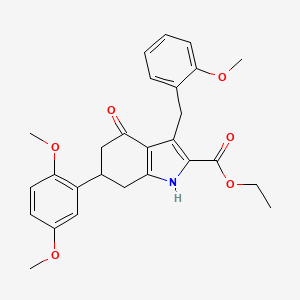 ethyl 6-(2,5-dimethoxyphenyl)-3-(2-methoxybenzyl)-4-oxo-4,5,6,7-tetrahydro-1H-indole-2-carboxylate