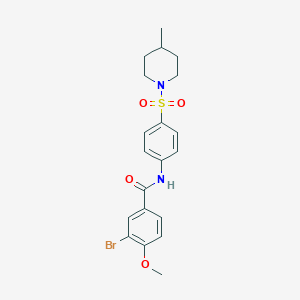 molecular formula C20H23BrN2O4S B465963 3-溴-4-甲氧基-N-(4-((4-甲基哌啶-1-基)磺酰基)苯基)苯甲酰胺 CAS No. 356550-37-3