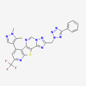 molecular formula C24H16F3N11S B4659707 11-(1,5-dimethylpyrazol-4-yl)-4-[(5-phenyltetrazol-2-yl)methyl]-13-(trifluoromethyl)-16-thia-3,5,6,8,14-pentazatetracyclo[7.7.0.02,6.010,15]hexadeca-1(9),2,4,7,10(15),11,13-heptaene 