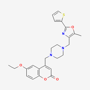 6-ethoxy-4-[(4-{[5-methyl-2-(thiophen-2-yl)-1,3-oxazol-4-yl]methyl}piperazin-1-yl)methyl]-2H-chromen-2-one