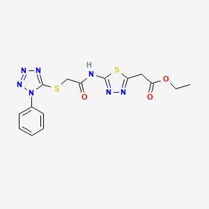 ETHYL 2-(5-{2-[(1-PHENYL-1H-1,2,3,4-TETRAZOL-5-YL)SULFANYL]ACETAMIDO}-1,3,4-THIADIAZOL-2-YL)ACETATE