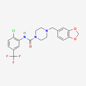 molecular formula C20H19ClF3N3O3 B4659852 4-[(2H-13-BENZODIOXOL-5-YL)METHYL]-N-[2-CHLORO-5-(TRIFLUOROMETHYL)PHENYL]PIPERAZINE-1-CARBOXAMIDE 