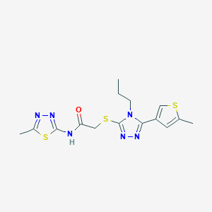 molecular formula C15H18N6OS3 B4659867 N-(5-METHYL-1,3,4-THIADIAZOL-2-YL)-2-{[5-(5-METHYL-3-THIENYL)-4-PROPYL-4H-1,2,4-TRIAZOL-3-YL]SULFANYL}ACETAMIDE 