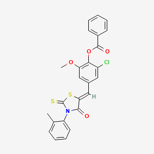 [2-chloro-6-methoxy-4-[(Z)-[3-(2-methylphenyl)-4-oxo-2-sulfanylidene-1,3-thiazolidin-5-ylidene]methyl]phenyl] benzoate