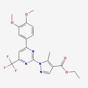 molecular formula C20H19F3N4O4 B4660189 ethyl 1-[4-(3,4-dimethoxyphenyl)-6-(trifluoromethyl)-2-pyrimidinyl]-5-methyl-1H-pyrazole-4-carboxylate 