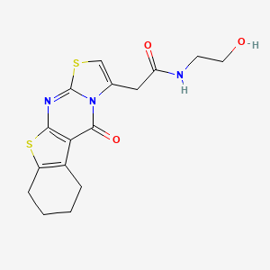 molecular formula C16H17N3O3S2 B4660545 N-(2-hydroxyethyl)-2-(16-oxo-8,12-dithia-10,15-diazatetracyclo[7.7.0.02,7.011,15]hexadeca-1(9),2(7),10,13-tetraen-14-yl)acetamide 