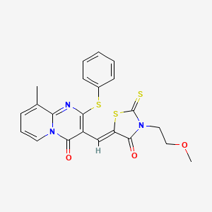 molecular formula C22H19N3O3S3 B4660632 3-{(Z)-[3-(2-methoxyethyl)-4-oxo-2-thioxo-1,3-thiazolidin-5-ylidene]methyl}-9-methyl-2-(phenylsulfanyl)-4H-pyrido[1,2-a]pyrimidin-4-one 